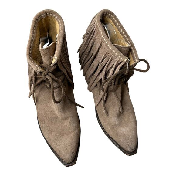 Frye Sacha Fringe Boho Western Suede Ash Bootie 9.5 - Picture 4 of 14